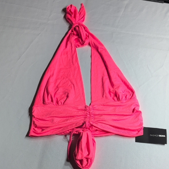 Fashion Nova Hot Pink Halter Top Size Large - Picture 1 of 5